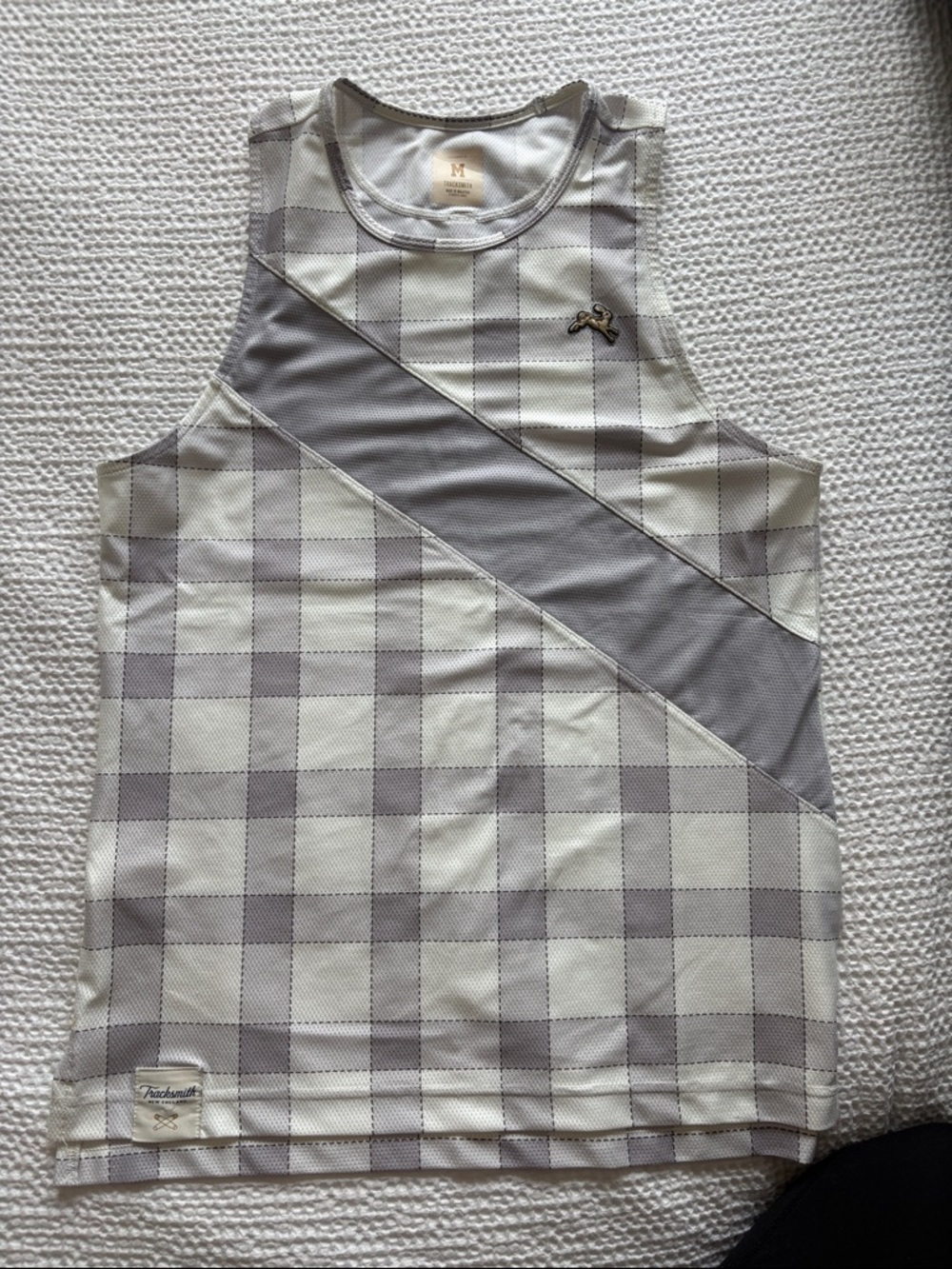 Tracksmith Cream & Gray Plaid Running Tank